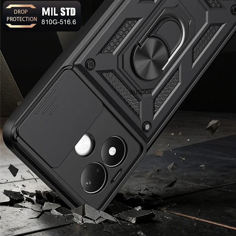 Shockproof Armor Case with Magnetic Holder Ring Stand and Enhanced Protection