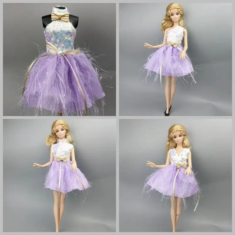 30cm Dolls Accessories for Barbie Dress Purple tassel Sequin Mini Dresses for Barbie Princess Outfits Evening Gown Frock Toy 1/6