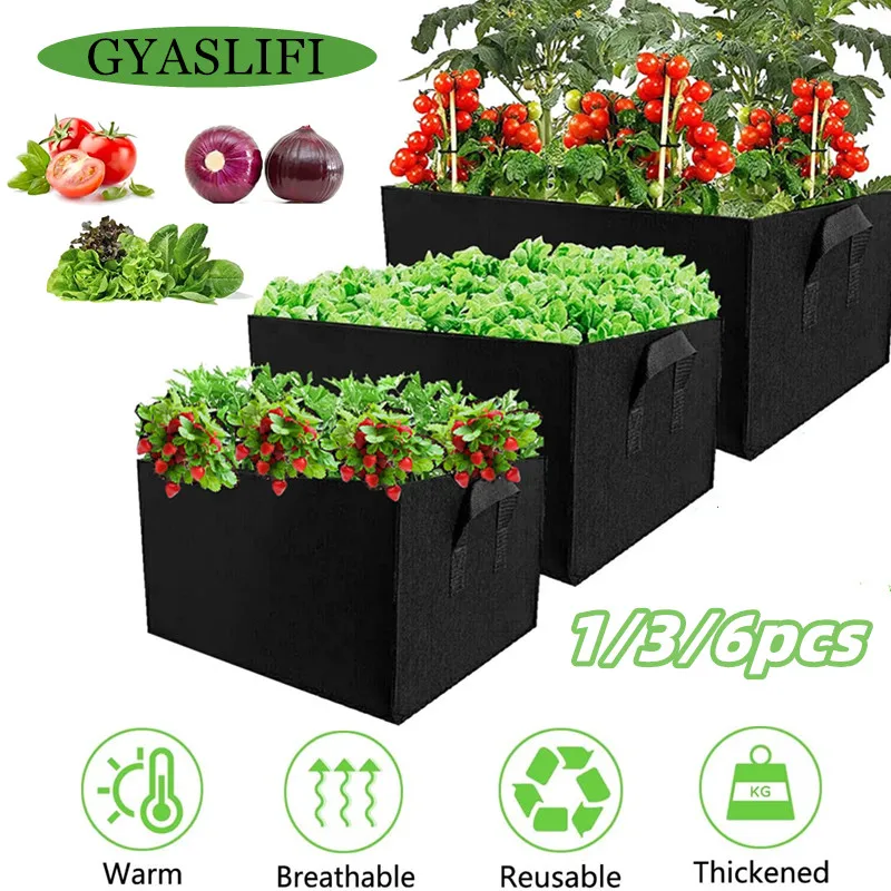 1/3/6pcs Felt Grow Bag Reusable Rectangle Planting Nursery Pot Vegetable Tomato Potato Planters Container Garden Growing Tool