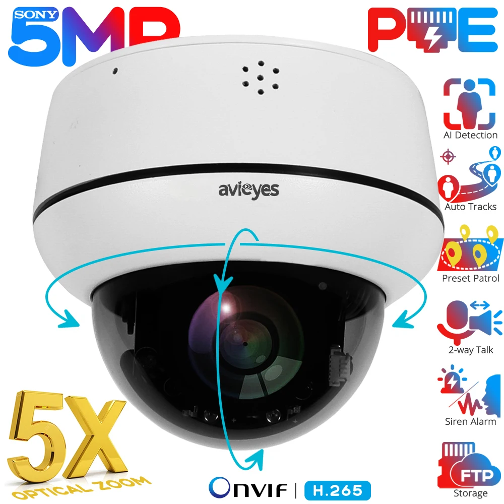 

UHD 5MP 5X Optical Zoom PoE PTZ Dome IP Camera Outdoor Auto Tracking Security Cameras 2-way Audio Wired Onvif CCTV Camera CamHi