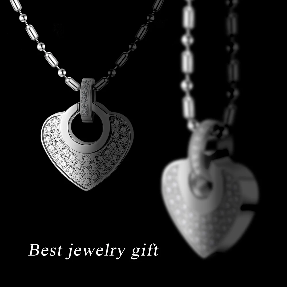 Herz-Anhänger aus Titanstahl in chirurgischer Qualität für Damen, Diamant-Vulkanstein-Halskette – modischer Schmuck für Schlaf und Gleichgewicht – Detail 7