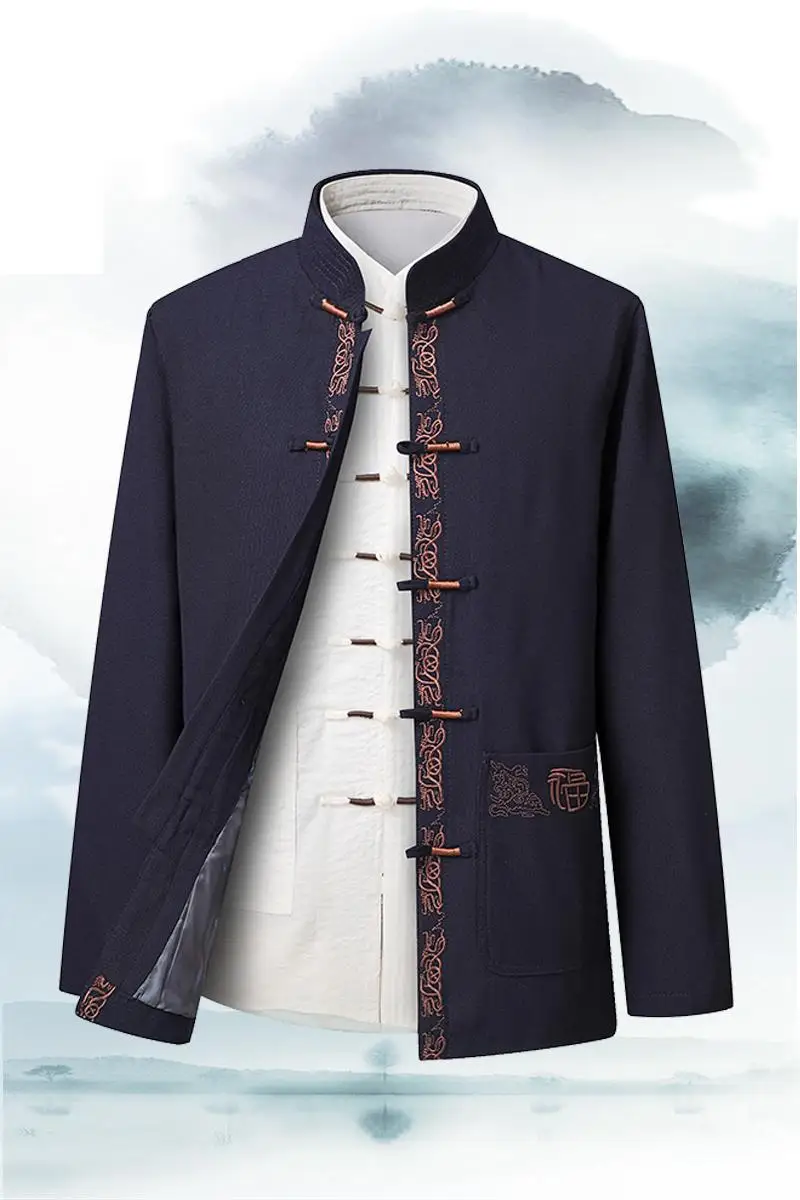 Spring Autunm Men Embroidery Tai Chi Clothing Male Tang Suit Chinese Traditional Cotton Linen Kung Fu Wushu men chinese style shirt