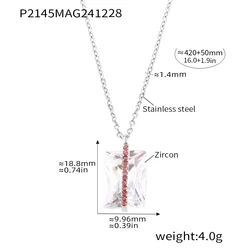Elegant Gold - Plated Stainless Steel Necklace with Square Zircon Pendant (Silver - Red Zircon)