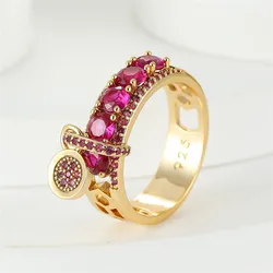 Elegant Royal Blue Stone Ring in Yellow Gold - Luxury Women's Wedding and Engagement Jewelry Gift - 8 (Gold Rose Red)