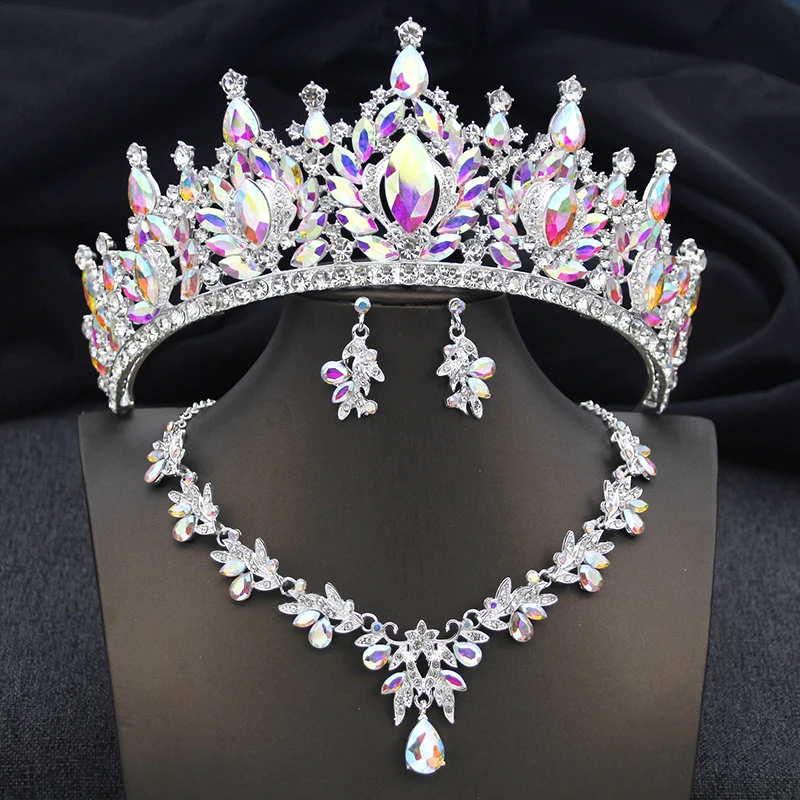 AB Crystal Wedding Crown and Necklace earring Set Bridal  display picture 1