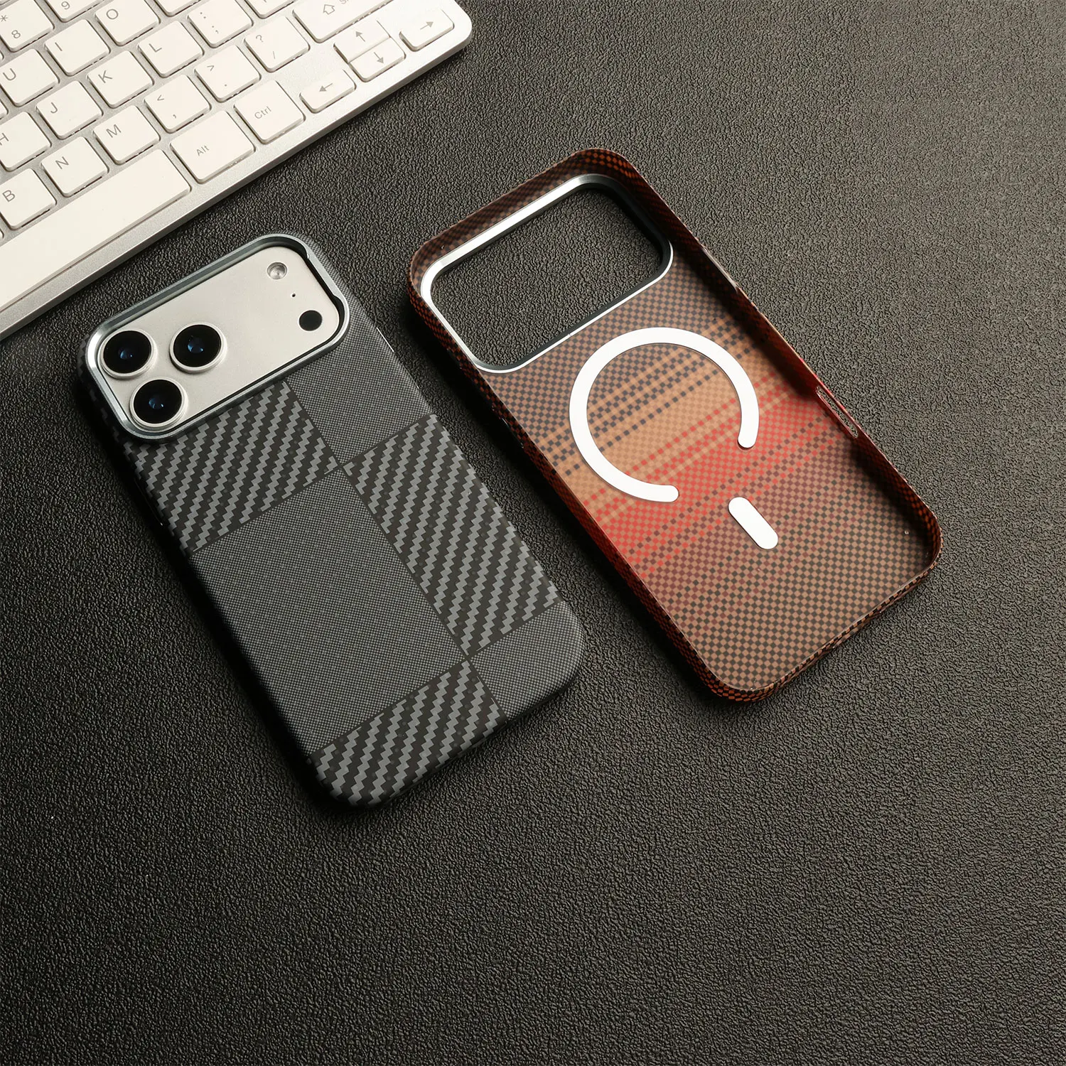 Luxury Carbon Fibre Kevlar Pattern Phone Case with MagSafe-Compatible Wireless Charging