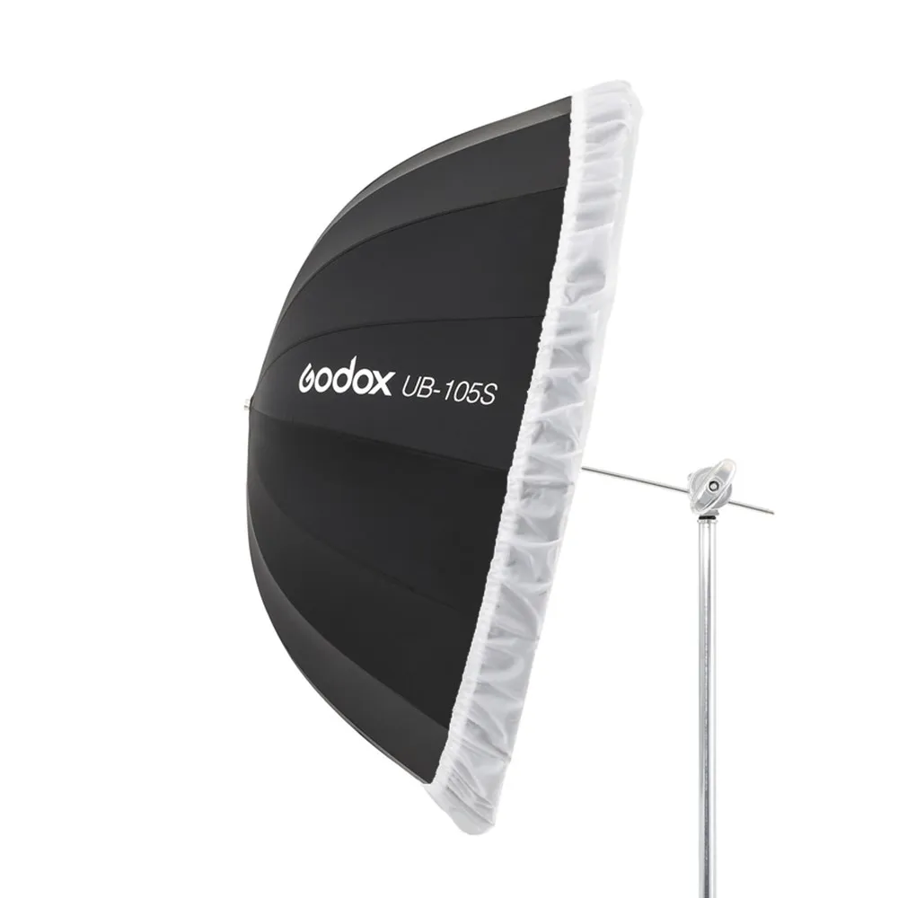 Godox UB-105S 41 인치 105cm 포물선 검정색 반사 우산 스튜디오 라이트 우산, 블랙 실버 디퓨저 커버 천 포함