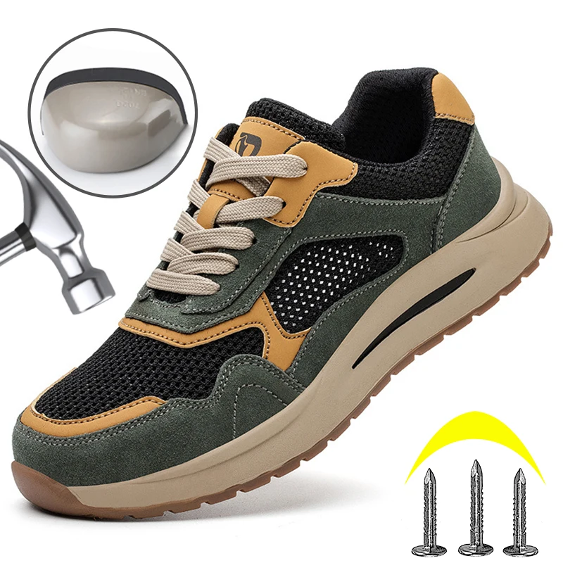 Summer Breathable Men Work Sneakers Anti-Smash Anti-Puncture Steel Toe Safety Shoes Industrial Work Boots Sports Shoes Footwear