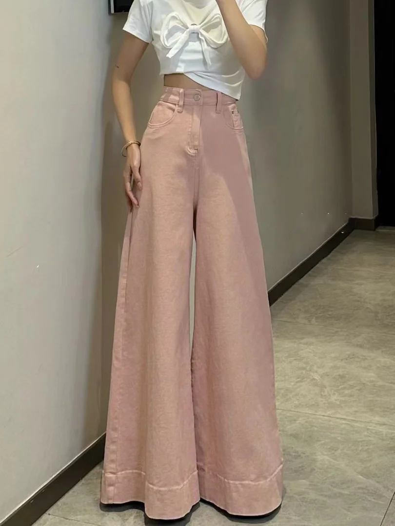 Jeans High Waisted Wide Leg Pants Slim Retro Washed Women'S 2024 Spring New Large Size Korean Style Floor-Mopping Pants Trendy