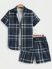 3D Plaid Print Men's Short-sleeved Shirt And Shorts Set Summer Daily Short-sleeved Shirt Outdoor Beach Men's Casual Shorts 2