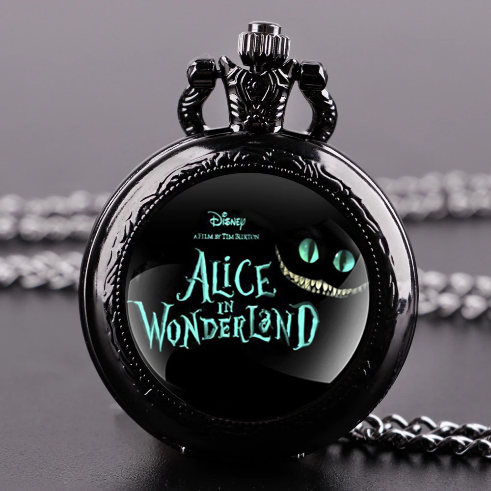 цена Новые модные черные кварцевые карманные часы Alice с подвеской ожерелье мужские часы женские часы