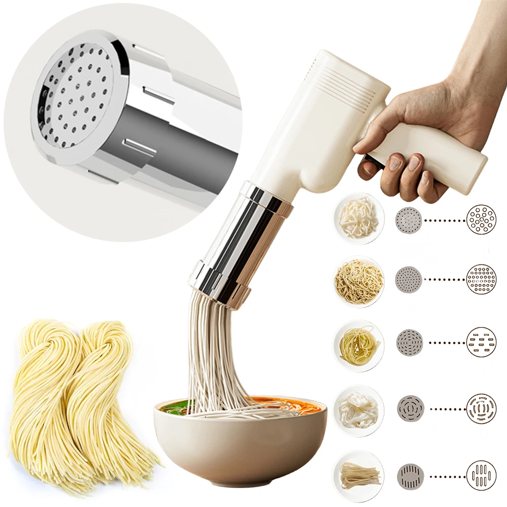 Electric Pasta Maker Handheld Pasta Maker With 5 Mould Automatic Machine Portable Stainless Steel For Home Kitchen
