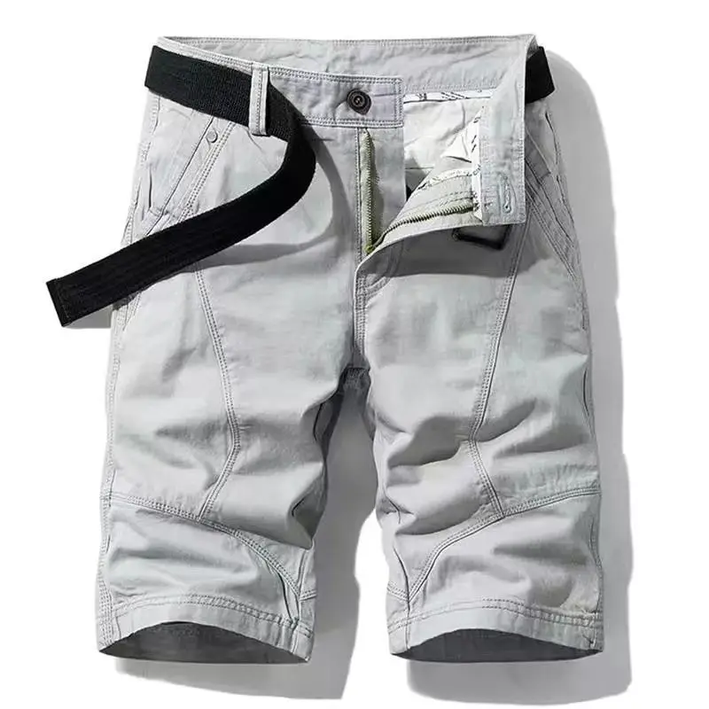 thumbnail image 1 of Pantalones cortos cargo para hombre, de color caqui, lisos, con cordón, estilo coreano, holgados, con cintura elástica, para verano, Y2k, 1 of 5