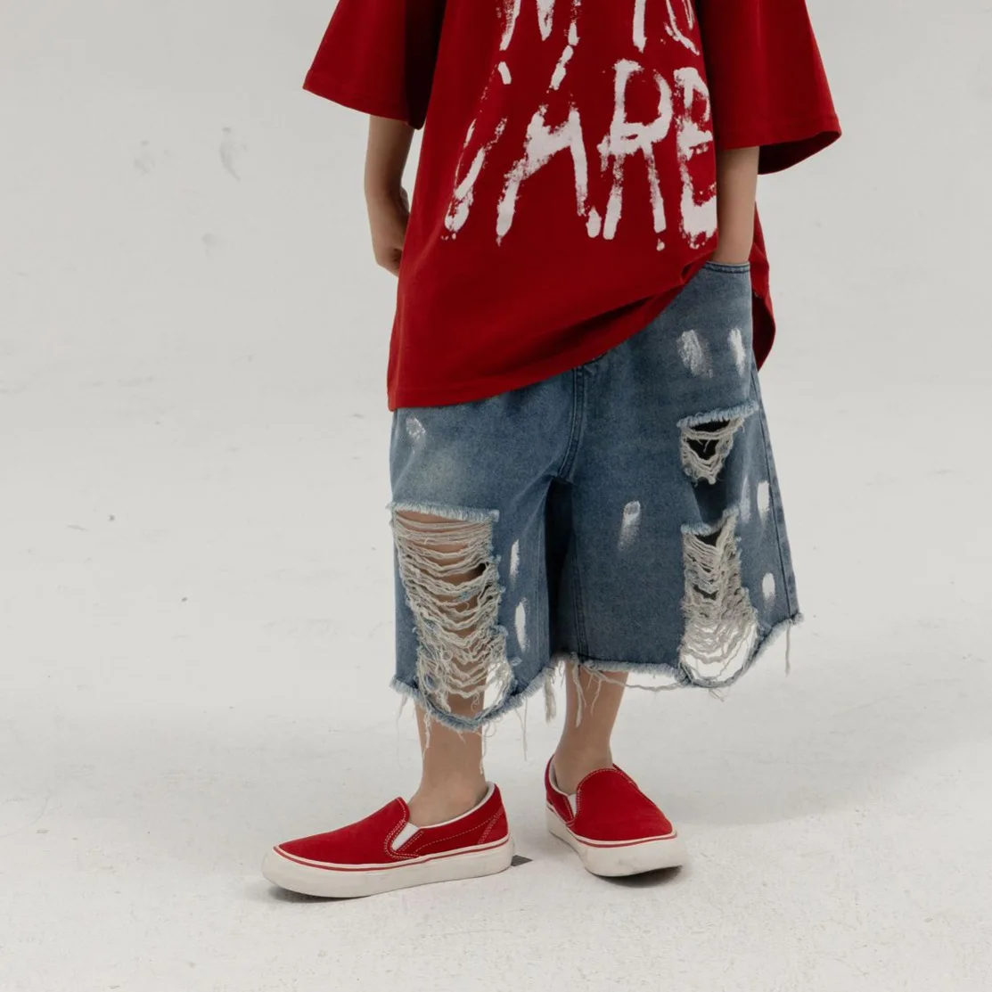 

Children clothing handsome cool All match simple shorts 2024 summer new Korean boy shorts fashion personality denim shorts