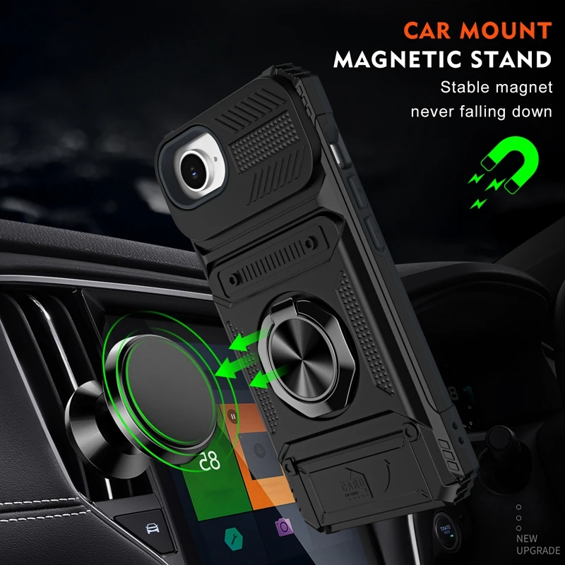 Shockproof Magnetic Car Holder Case with Card Slot – Ring Armor Back Cover