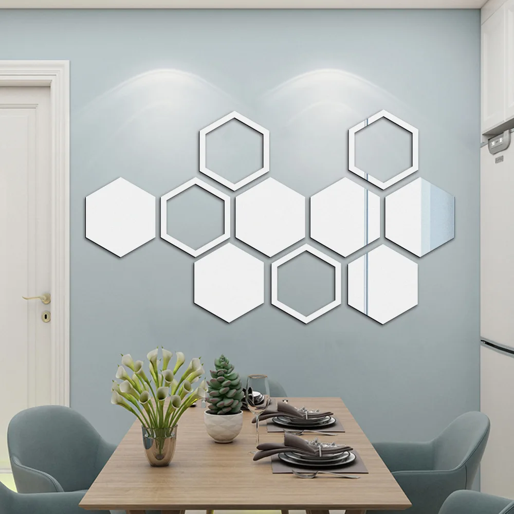 Autocollants Muraux Miroir Acrylique Hexagonal 3D, 12 Pièces