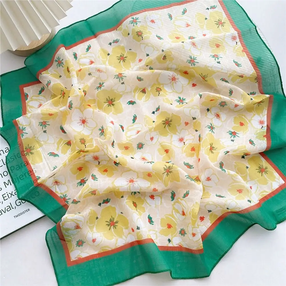 

Thin Scarves Flower Summer Bag Strap Decorations Korean Headbands Women Neckerchief Cotton Scarves Floral Square Scarf