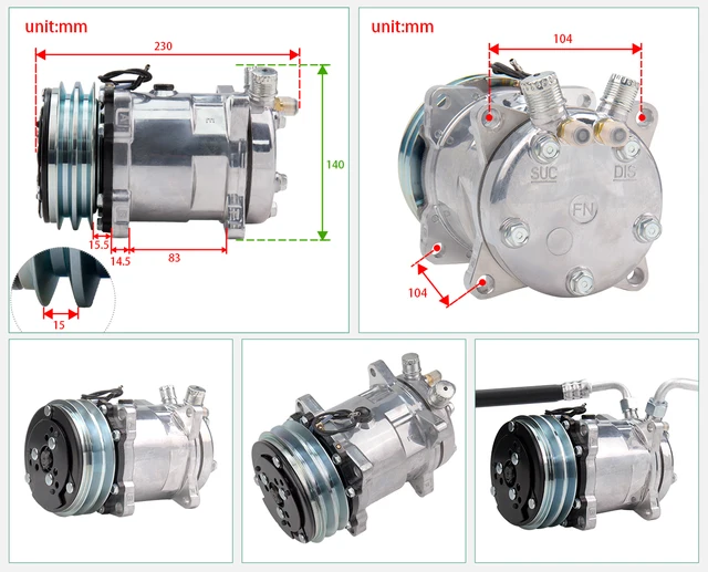 Kit de compresor eléctrico de aire acondicionado de coche de 12 V para  automóvil, camión, RV, vehículo agrícola, camioneta, coche clásico, etc.