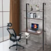Wall Mount Desk 3 Tiers Computer Writing Table Laptop Industrial Bookcase Floating Pipe Ladder with Shelf for Home Office School 2