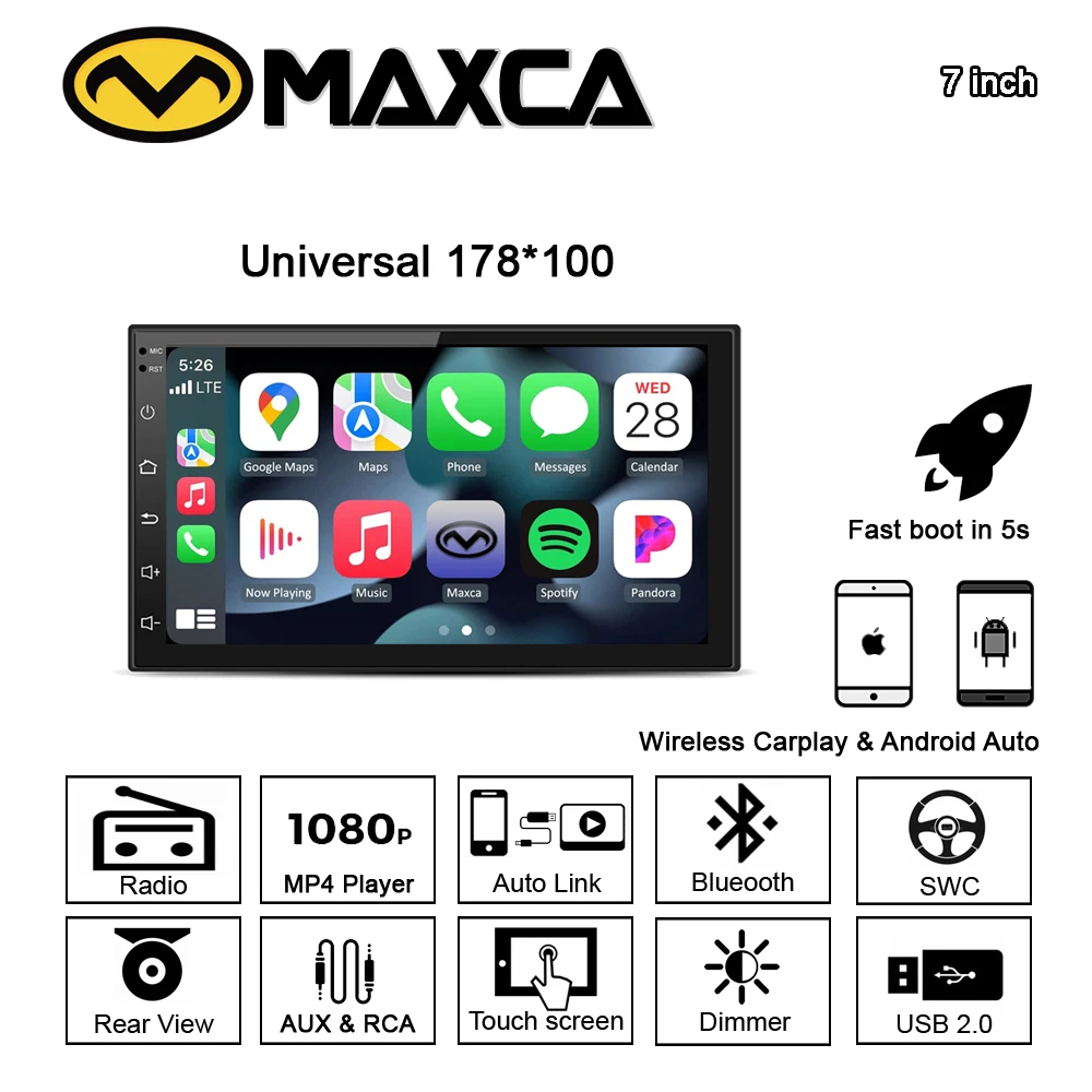 MAXCA 7 inch Nissan Universal Wireless Carplay Android Auto Radio for Qashqai Xtrail Navara Multimedia Player