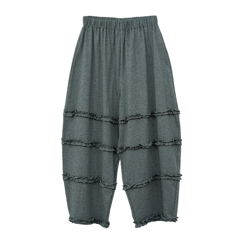 imakokoni original 2023 summer new heavy flower grey knitted lace thigh pants casual pants 234144
