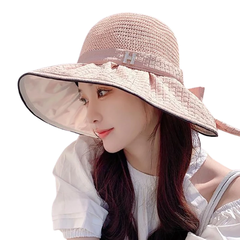 Protection Hat Mesh Breathable Big Brim Sun SpringSummer Female Letters Standard Plaid Color Plastic