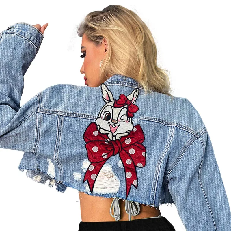 Crown Love Heart Rabbit Cartoon Embroidered Patches Sew on for Clothing Anime Large Backpack Badges Twill Craft Stickers