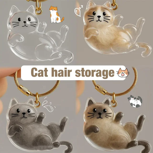 Cat Hair Memorial Storage Keychain Cat Fur Container Pets Cat Fur Collector Capsule Keyring Kitty Hair Hanging Pendants 3