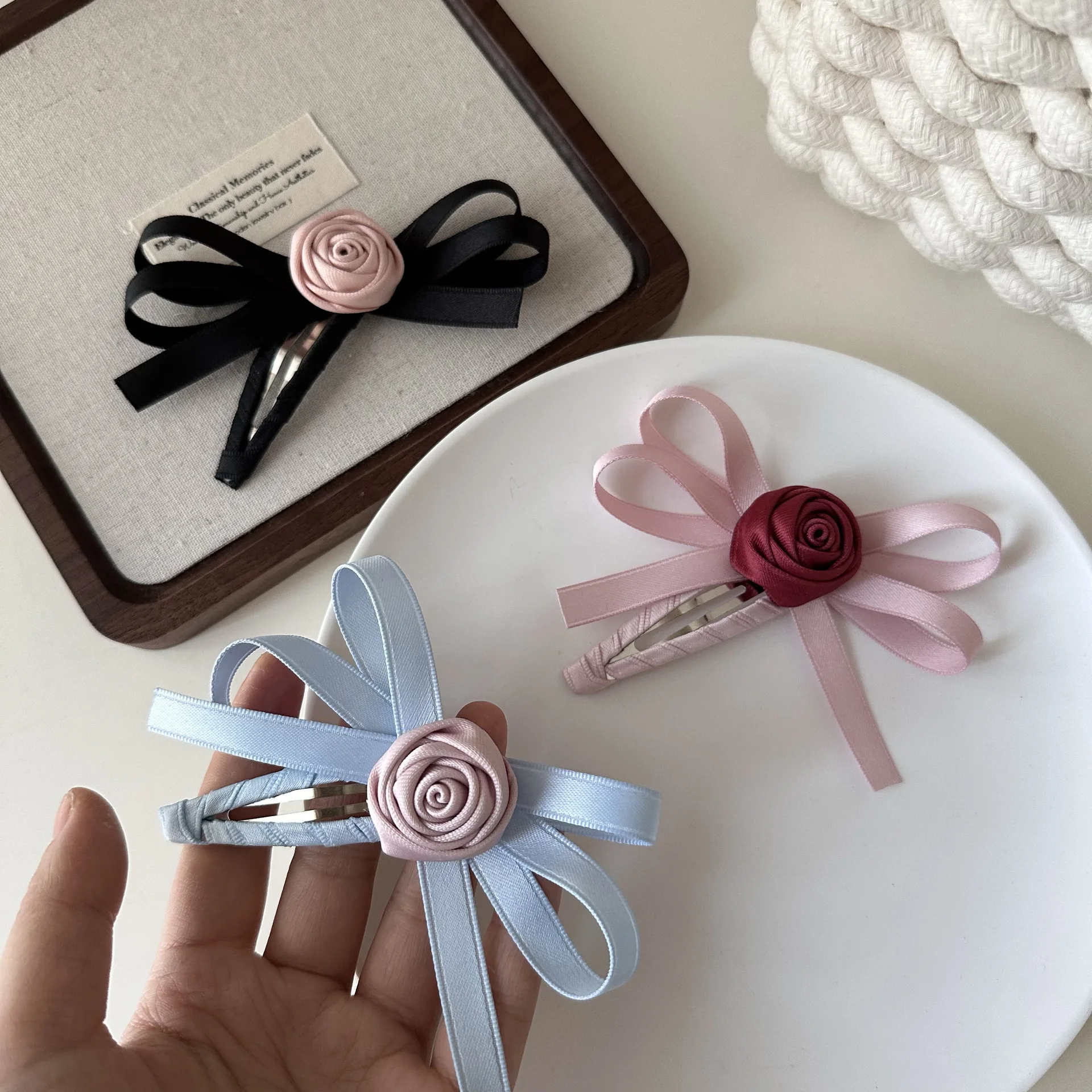 Süße Haarspangen für Damen, Schleife, Rose, Haarspange, Pony, Haarspange, Band, BB-Clip, Kawaii-Haar-Accessoires, süßer Stil, Schleife, Haarspange – Detail 4