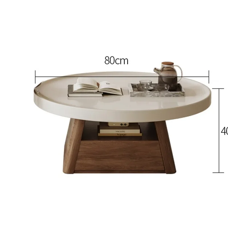 Round Coffee Table, Simple and Stylish Wooden Coffee Table for Living Room Use, Cream Style Living Room Round Table