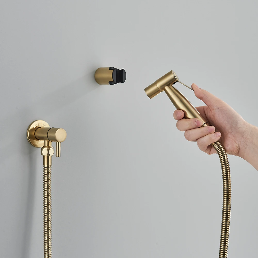 Brushed Gold Handheld Toilet Bidet Sprayer Stainless Steel Bidet Shower Hygienic Shower Wall Toilet Bidet Sprayer Cold Water 5