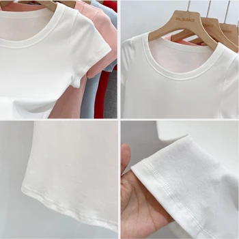 2025 المرأة قصيرة الأكمام تي شيرت عادية س الرقبة الصلبة سليم المحملة الصيف مثير الأساسية المحاصيل الأعلى بسيط تي شيرت الإناث Y2K بلايز الملابس 6
