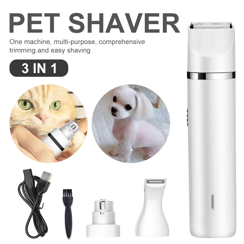 3 In 1 Pet Grooming Kit USB Rechargeable Clipper Hair Trimmer Paw Nail Grinder Foot Cutter Machine For Cats Dogs | Дом и сад