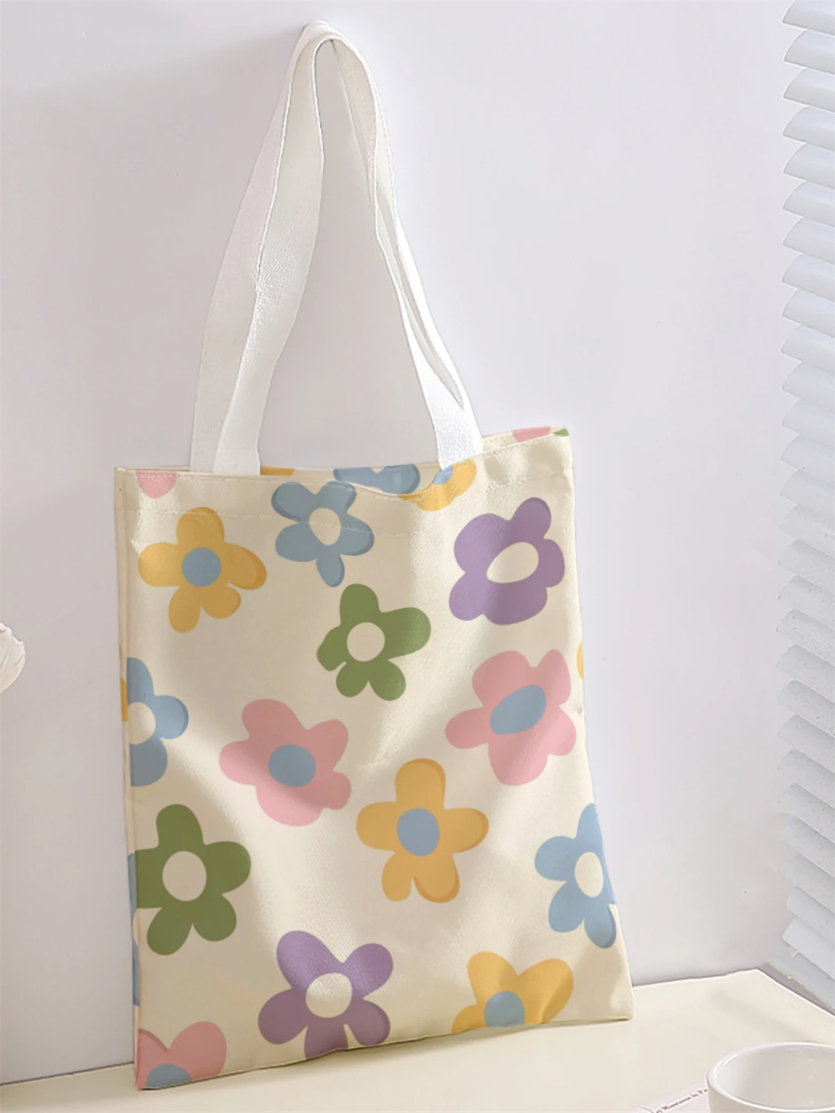 Flower pattern printed casual handbag, reusable fashionable backpack, multifunctional handbag, canvas shopping bag