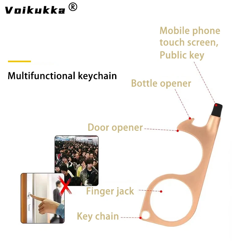 Voikukka 쥬얼리 터치 스크린 프레스 엘리베이터 버튼 다기능 EDC 키 체인 비접촉식 합금 병따개 열쇠 고리