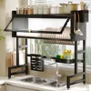 Kitchen Stainless Steel Drain Shelf Over The Sink Dish Drying Rack Utensil Cup Holder Large Over The Sink Dish Rack with Cover 1