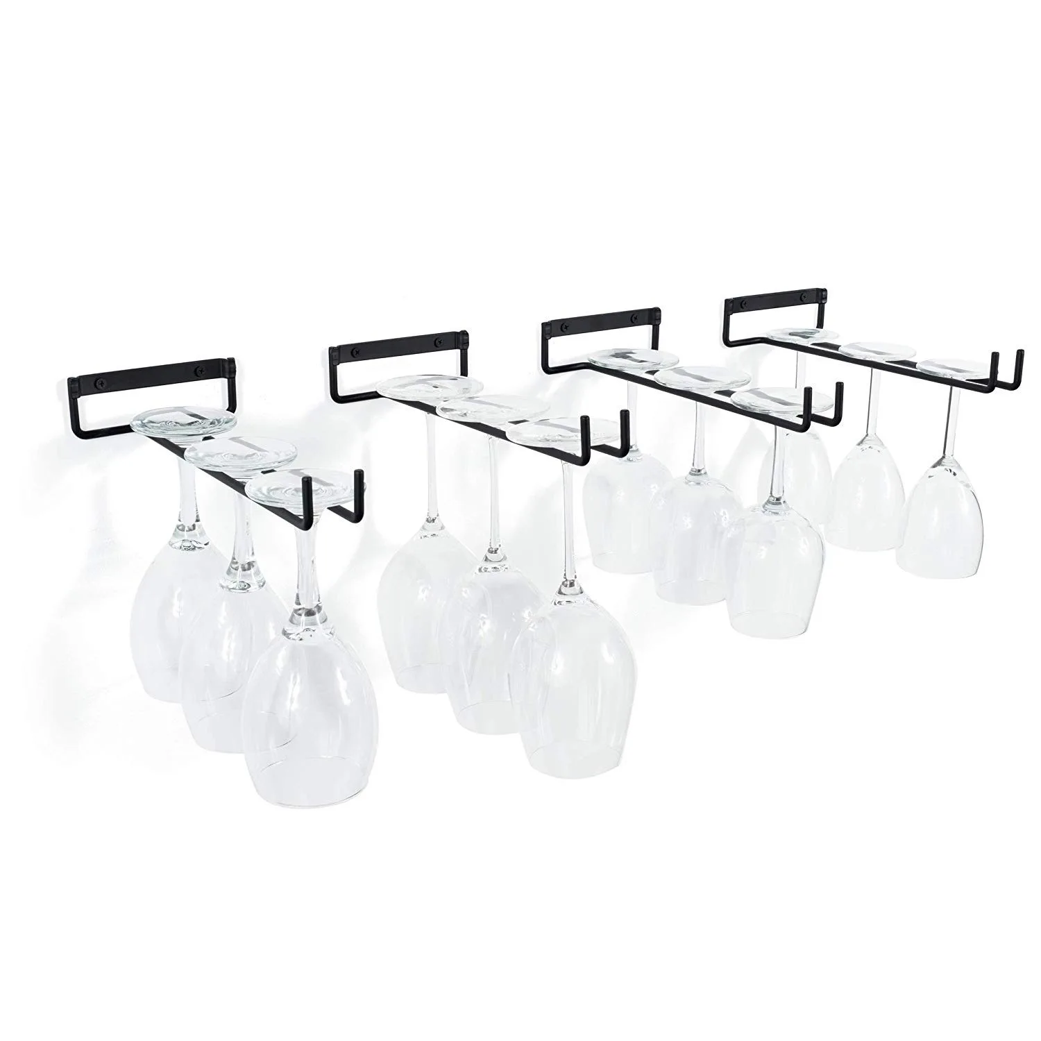 2PCS Iron Wine Glasses Hanging Holder Glass Rack Bartender Stemware Under Cabinet Stemware Organizer Bar Hanger Shelf Black 30CM 3