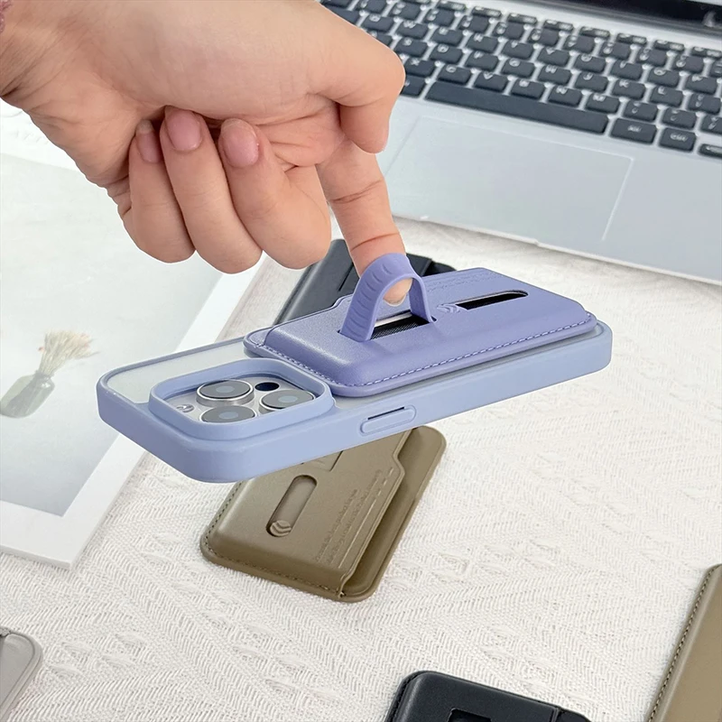 Sleek Magnetic Leather Wallet Card Holder Case with Hidden Strap