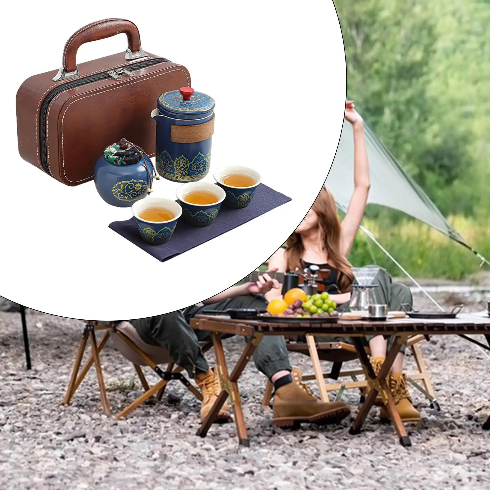 Travel Tea Set Teacups Kung Fu Teapot Ceramic Portable Teacups Elegant Teaware with Carrying Bag for Picnics Hotel Outdoor