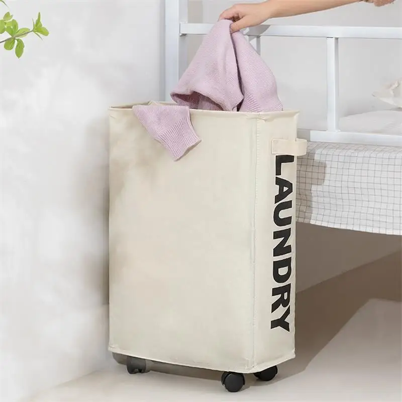 1pc 22" Rolling Slim Laundry Basket With Stand Foldable Waterproof Sorter And Organizer On Wheels Tall Thin Dirty Laundry Hamper Basket laundry basket storage basket