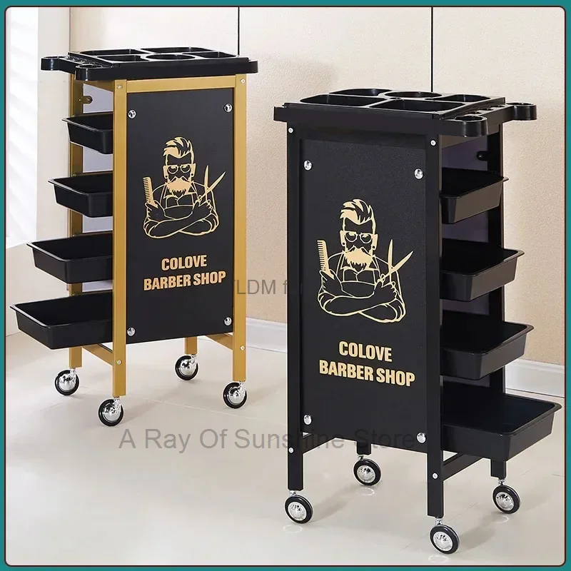 

Vintage Iron Trolley Hair Salon Auxiliary Cart Multi-layer Partition Rolling Cart Mobile Pulley Rust-proof Barber Shop Trolley