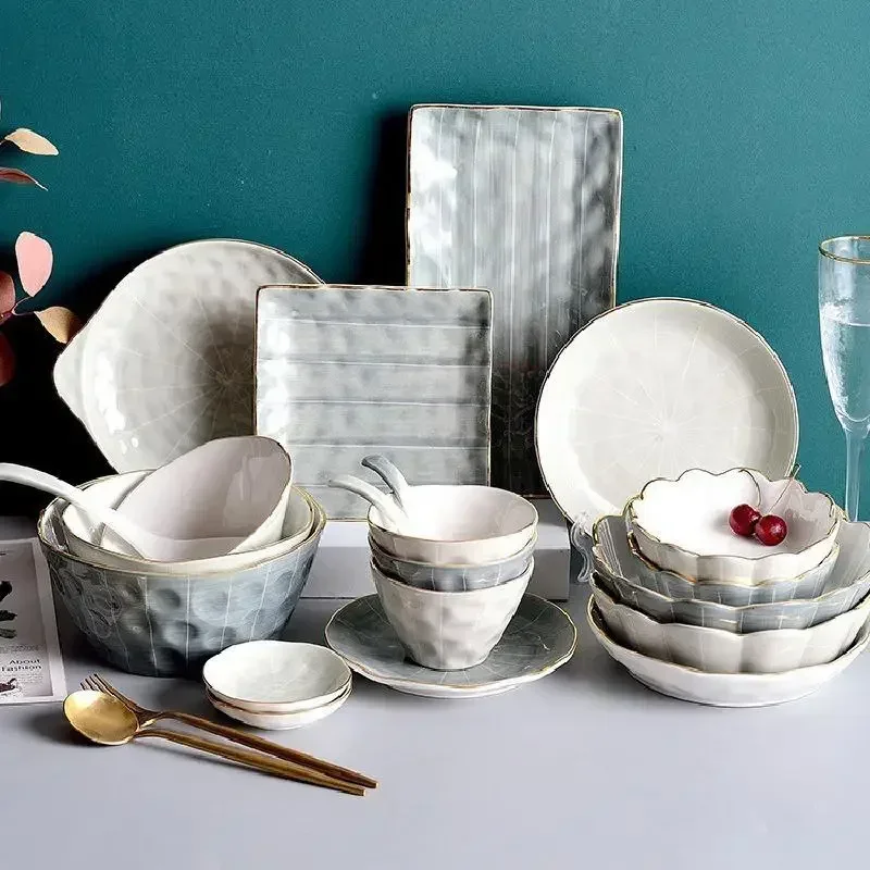 Luxury Dinner Plates Soup Rice Bowl Steak Serving Plate Cake Dessert Rack Plate Set Decorative For Dinnerware Wedding Party