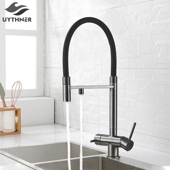 Rubinetto con filtro per l'acqua da cucina Doppio beccuccio Miscelatore per acqua potabile pura Rotazione Funzione di purificazione dell'acqua Rubinetti Gru da cucina 1