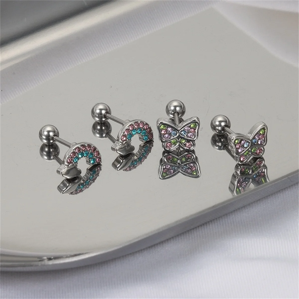 EVISPOL 2-12pcs 316L Stainless Steel Screw Back Stud Earrings Butterfly Heart Flower Cartilage Dath Earrings Piercing Jewelry