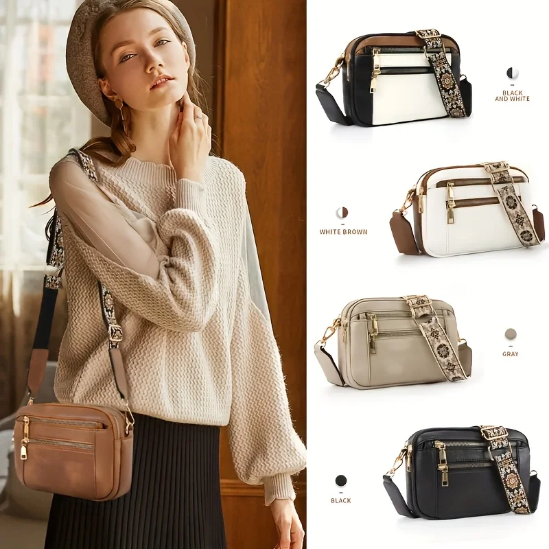 Stylish Large Capacity PU Square Crossbody Bag Multi-Functional Casual Shoulder Bag for Women's Travel, Shopping Styling Outfits