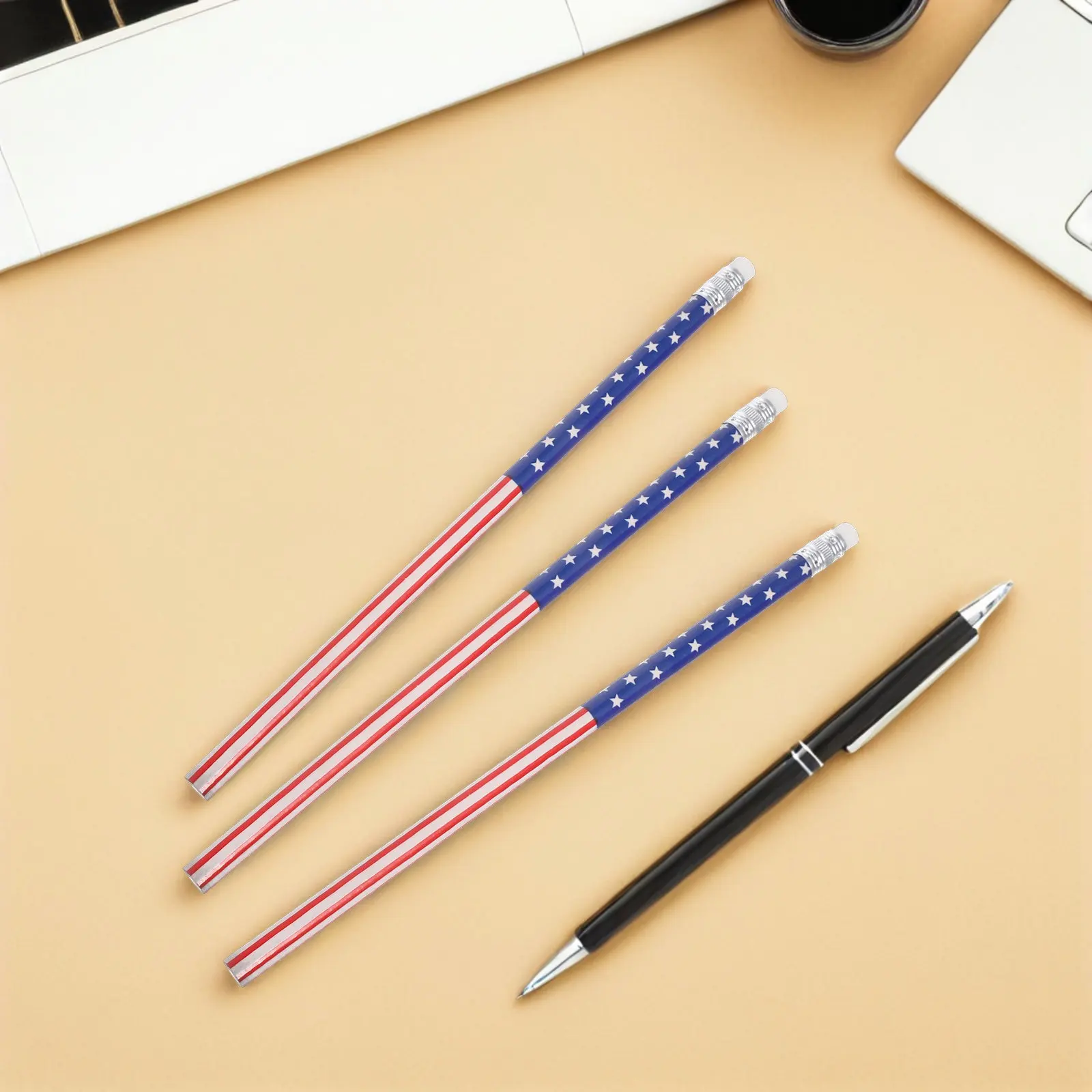 36Pcs 활기찬 국기 디자인 연필 튼튼한 나무 어린이 쓰기 그리기 다시 학교로 돌아 가기 교실 미국 국기 애국 용품