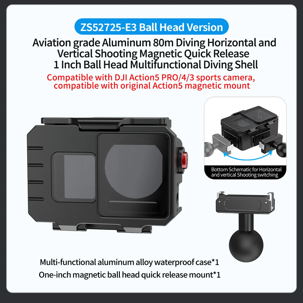 Action 5Pro wasserdichtes Gehäuse, Unterwassertauchen, schützender Aluminiumkäfig, Schnellverschluss-Halterung für DJI OSMO Action 5Pro 4 3 – Detail 24