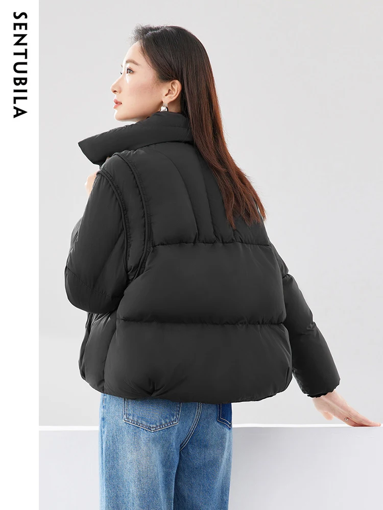 SENTUBILA Women's Winter 90 White Duck Down Jacket Loose Warm Puffer Coat Lady Simple Black New Outwear Woman Clothing W34Y49752