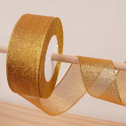 Gold Silver & Pink Blue Glitter Metallic Ribbon for Holiday & Party Decorations - 40mm Wide (16 Golden Yellow)