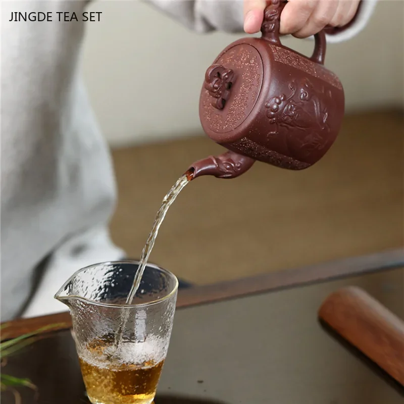 Chinese Yixing Original Ore Purple Jade Gold Sand Master Handmade Teapot Retro Lucky Purple Sand Teapot Kung Fu Tea Set 310ML